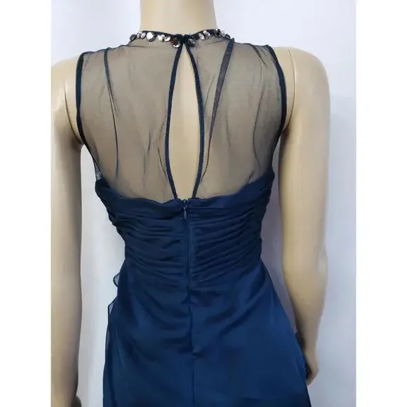 ADRIANNA PAPELL Beaded Twist Front Sz 6 Mesh Navy Women's Dress NEW#CB2